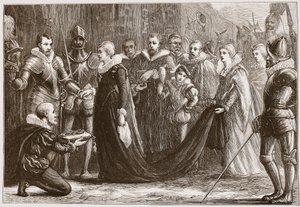 ホリールードに入るスコットランドのメアリー女王、ジェームズエイトケンワイリー（1808〜1890年）によるパブのプロテスタンティズムの歴史からのイラスト。 1878