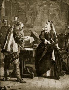 スコットランドのメアリー女王は1567年7月に彼女の退位に署名し、イギリス国民のハチンソン物語のイラスト、1923年頃