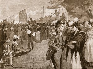 ハイドパークでの洗濯婦の集まり、1891年、Cassells Illustrated History of England（sepia写真）のイラスト 作： English School