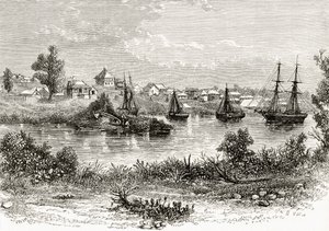 メルボルン、1840年、ハワードウィロビー著「オーストラリアの写真」より、宗教団体、ロンドン、1886年発行 作： English School