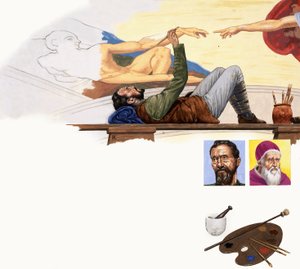 システィーナ礼拝堂の天井を描いたミケランジェロ 作： English School