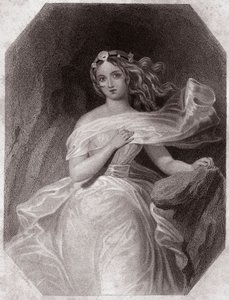 Miranda (The Tempest - La Tempete) in - "Galerie des femmes de Shakespeare, collection of 45 serious portraits by first artists of London, enriched with critical and literary notices" around 1838 - from "Gallery of the women of the Shakespeare",