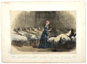スクタリの病院のミス・ナイチンゲール、「The Illustrated London News」より、1855 年 2 月 24 日（カラー リソ） 作： English School