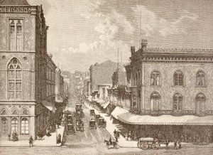 1880年代のサンフランシスコ、モンゴメリー・ストリート（リトグラフ）