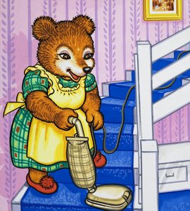 階段を掃除するクマの母 作： English School