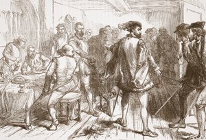 フォーブルセントジャーメインのオステルリーでプロテスタントを攻撃するムシャレスバンド。 1878 作： English School