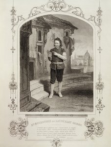 ウィリアムシェイクスピア（1564-1616）によるヴェネツィアの商人でのランスロットゴボ、第IIシーン2としてのバックストーン氏 作： English School