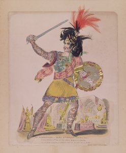 パブ「チェビーチェイスのバラード」のアールダグラス役のゴマーサル氏。オーランドホジソン、1832年（彫刻とコラージュ） 作： English School