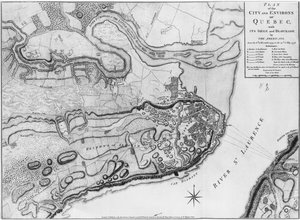 Ms A 224 f.8アメリカ人による包囲と封鎖を備えたケベックの街とその周辺の地図、「アトラスデラグエレダメリーク」のイラスト、1775-76年）