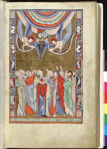 Ms Hunter 229 f.14r The Ascension、Hunterian Psalter から、1170 年頃（ベラム紙にペンとインク、テンペラ） 作： English School