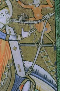 Ms Hunter 229 f.21v デビッドがハープをチューニングする、Hunterian Psalter、1170 年頃（ベラム紙にペンとインク、テンペラ） 作： English School