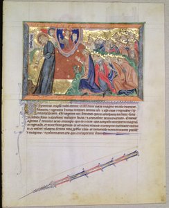 Ms LA 139-Lisboa fol.28トランペットを吹く7人目の天使と神を崇拝する24人の長老たち、グルベンキアンの黙示録、c.1265-70 作： English School