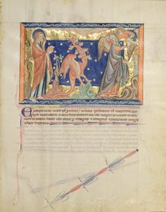 Ms LA 139-Lisboa fol.31聖ヨハネが天使を見て、女性がグルベンキアンの黙示録から赤いドラゴンから脱出するのを手伝う、c.1265-70