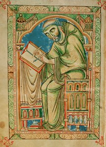 Ms R 17 I f.283v 修道士 Eadwine が原稿に取り組んでいる、Eadwine Psalter、1150 年頃 (ベラム)
