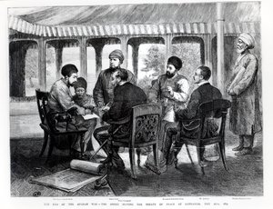 1879年5月26日、ガンダマクで平和条約に署名したムハンマドヤクブカーン（1849〜1923年）