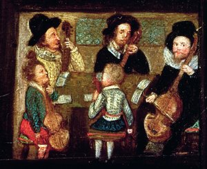 ワドリー・ハウスのミュージシャン、ヘンリー・アントン卿の生と死の詳細（1557-96）、1596年（99909も参照） 作： English School