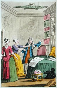 1822年に出版された「Lives and Adventures of the Most Celebrated Highwaymen and Street Robbers...（最も有名なハイウェイマンと路上強盗の生活と冒険）」からの挿絵、ムーアフィールズのトロッター博士を襲うナン・ホランドとトリストラム・サベージ（カラーリトグラフ