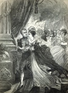 1810年7月1日、皇帝夫婦の結婚を記念してオーストリア大使から出されたボールで火から逃れたナポレオンとマリールイーズ 作： English School