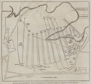 全米ライフル協会「射撃のために配置されたウィンブルドン・コモンのグラウンドの計画」（彫刻 作： English School