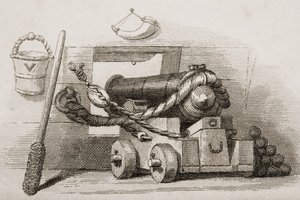海軍のキヤノン、イギリスの海の戦い、陸の戦いのイラスト。ウィリアムズ大佐 作： English School
