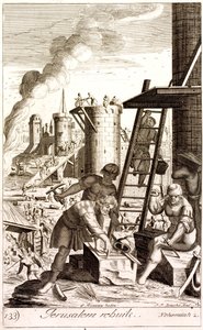 エルサレムの城壁を再建するネヘミヤ(彫刻) 作： English School