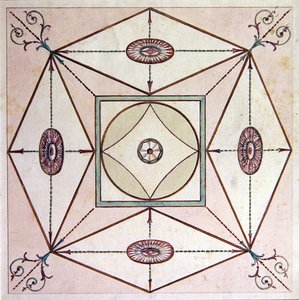 新古典主義の天井デザイン、アグブルック公園、デボン、1770年頃（紙に水彩） 作： English School