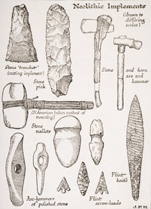 新石器時代の道具、HGウェルズの「歴史の概要」のイラスト、I巻、1920年に発行