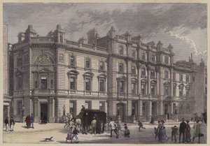 ロンドン、ボウ・ストリートの新しい裁判所と警察署、1880年頃（彩色済み彫刻 作： English School