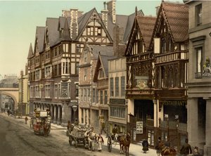 ニューゲートストリート、チェスター（手彩色写真） 作： English School