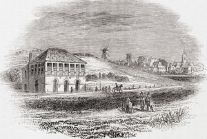 ニューマーケット競馬場（チャールズ1世時代のイングランド、ニューマーケット）：A Pictorial Museum, pub.1847 作： English School