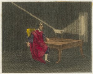 光の性質を発見したニュートン（カラー版画） 作： English School