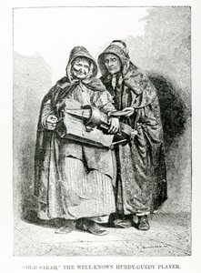 古き良き有名なハーディ・ガーディ奏者、1840年頃 作： English School