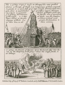 1643年5月2日、ロンドンのチープサイドにある十字架が引き下げられました。 作： English School