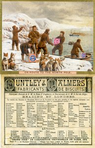 北極への道のり、1890年フランス市場向けに製造されたHuntley＆Palmers Biscuitsのプロモーションカードの表と裏