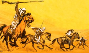 彼の4番目の遠征では、ムンゴパークはムーア人に捕らえられました 作： English School