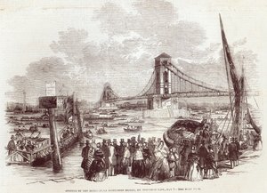 ハンガーフォード吊り橋の開通、「The Illustrated London News」（1845年5月3日）より 作： English School