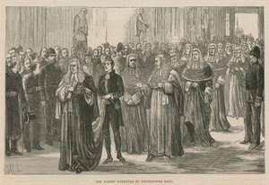 王立裁判所の開設：裁判官はウェストミンスターホールに別れを告げる 作： English School