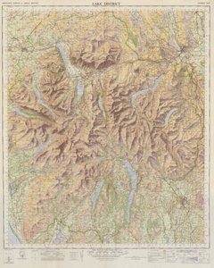 オードナンス・サーベイの湖水地方地図（カラーリトグラフ） 作： English School