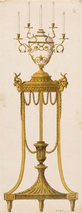 三脚とキャンドル用の花瓶のオリジナルデザイン、「Works in Architecture」、Robert and J. Adam作、1773年 作： English School
