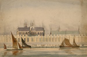 1842年頃に建てられた国会議事堂のオリジナルの水彩画（紙にトイレ）