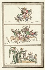 ノーサンバーランドのオズワルド王とその軍隊、メーザーフィールドの戦い、聖母マリアの奇跡（彩色済み彫刻 作： English School