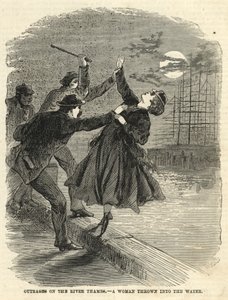 テムズ川の怒り。水に投げ込まれた女性 作： English School