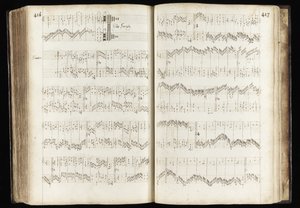 416～417ページ 「ジョグ・オン、ジョグ・オン、ザ・フットパス・ウェイ」、「冬物語」の楽譜（インク、紙 作： English School