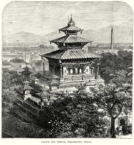 ネパール、ハトマンドゥの宮殿と寺院（エングレーヴィング） 作： English School