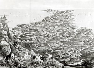 T.パッカーによって設計されたヒマラヤ山脈からのインドのパノラマビュー、1857 作： English School