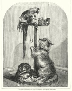 オウムと犬（彫刻