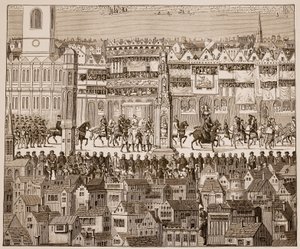 エドワード6世の戴冠式行列の一部、1547年、16世紀の水彩画（セピア写真）の後 作： English School
