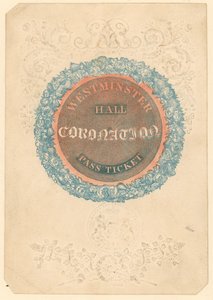1821年7月17日、ウェストミンスターホールでのジョージ4世の戴冠式の大宴会のチケットを渡す 作： English School