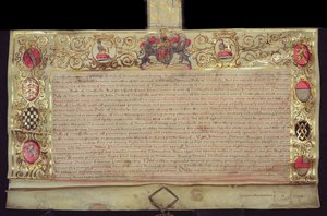 ノーフォーク公国の修復に関する特許、チャールズ2世、1660年（ベラムのインクと金箔）