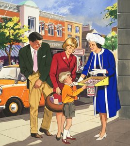 あなたが見る人。旗を売る人（紙にガッシュ 作： English School